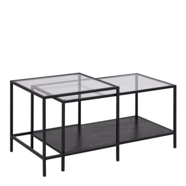 Shoreline Black Metal Coffee Table Set with Glass Top.