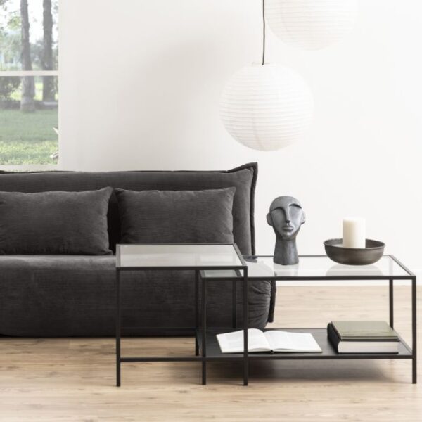 Shoreline Black Metal Coffee Table Set with Glass Top. - Image 4