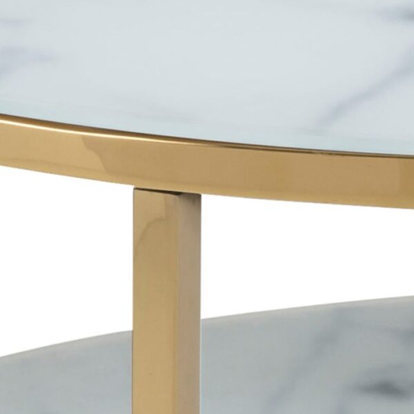 Aster Round Coffee Table with White Crystal Clear Marble Glass Top & Gold Legs. - Image 6