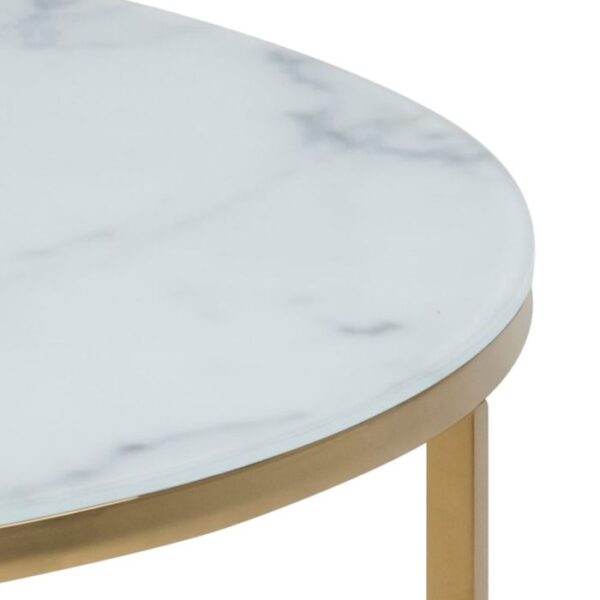 Aster Round Coffee Table with White Crystal Clear Marble Glass Top & Gold Legs. - Image 5