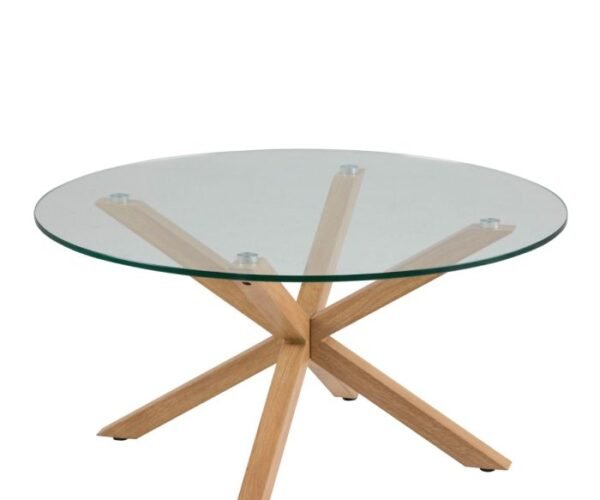 Celeste Round Coffee Table with Smoked Glass Top and Oak Legs.