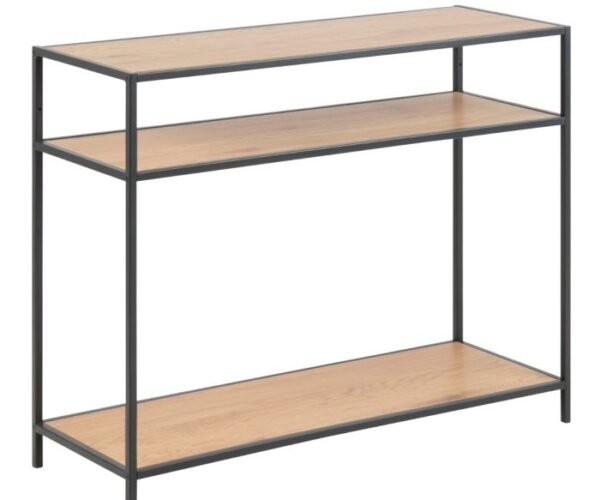 Clifton Console Table, 2 Shelves in Black and Oak.