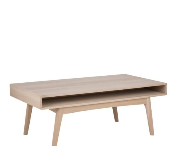 Kairos Coffee Table with Open Shelf in White Oak.