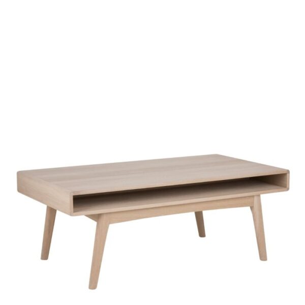 Kairos Coffee Table with Open Shelf in White Oak.