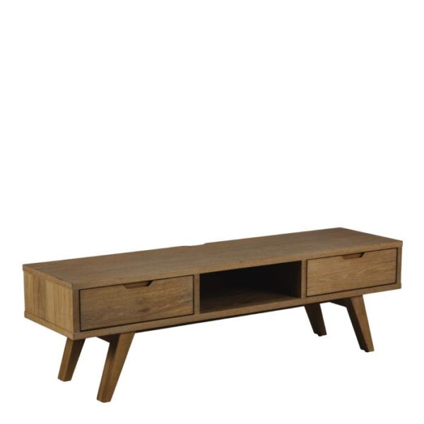 Linear TV Unit with 2 Drawers in Smoked Oak.