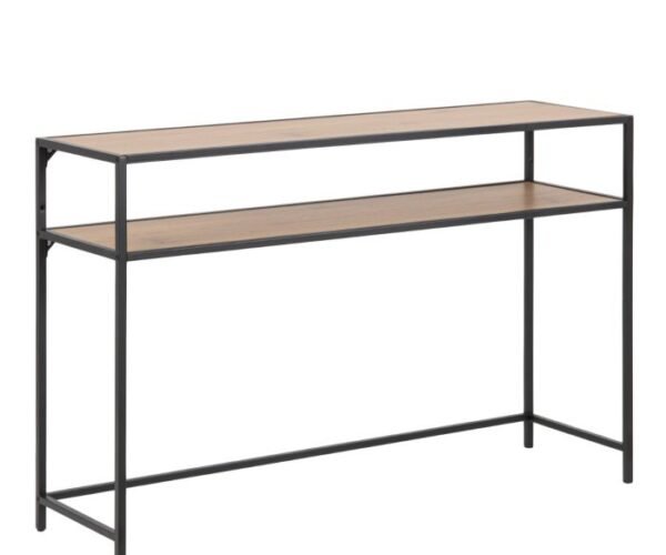 Monroe Black Metal Console Table with Oak Top.