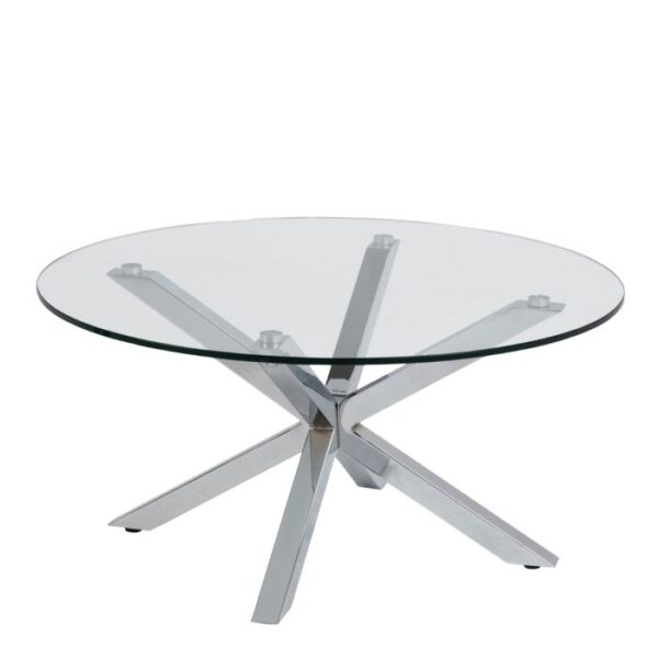 Nimbus Round Coffee Table with Glass Top and Chrome Legs.