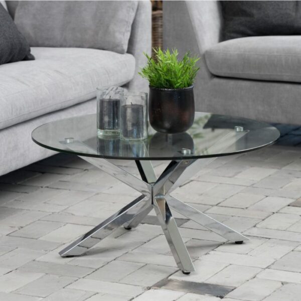 Nimbus Round Coffee Table with Glass Top and Chrome Legs. - Image 4